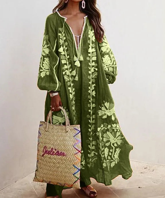 Variant image for Women Maxi Dress Boho Print Cotton | Elegant Lady-2