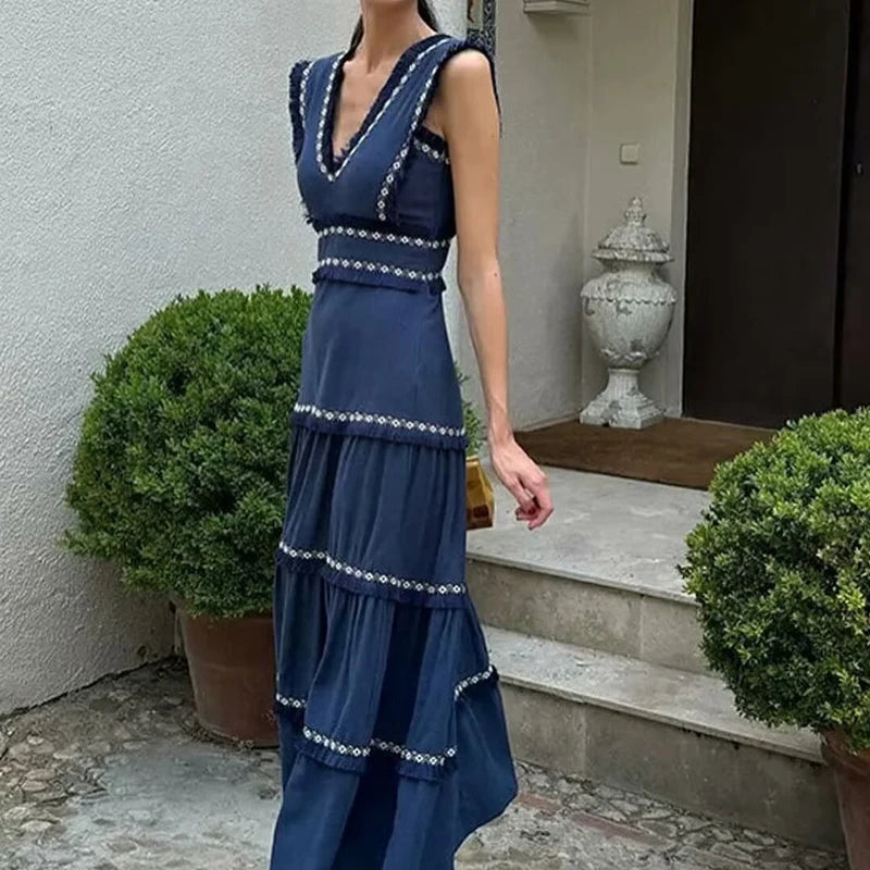 Women Embroidered Tiered Maxi Dress | Nola