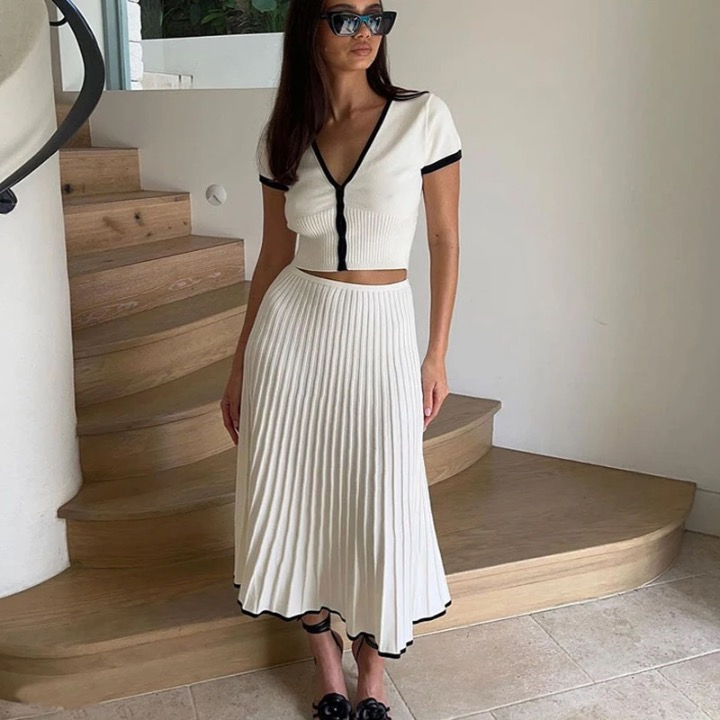 Women Knit Top & Pleated Skirt Set | Valerie