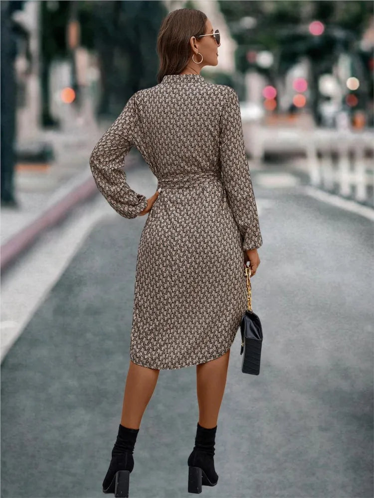 Women Casual Dress Blue Print Polyester | Elegant Autumn Style-3