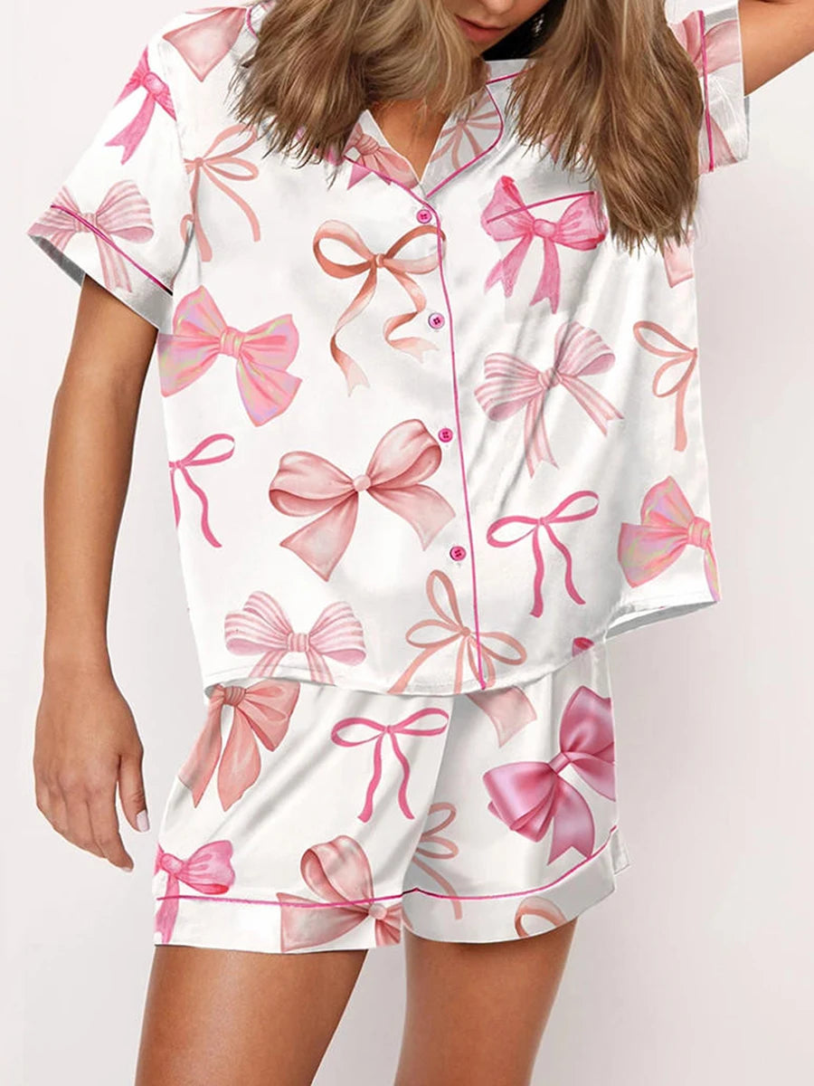 Women Bow Bunny Print Pajama Set | Margaretha