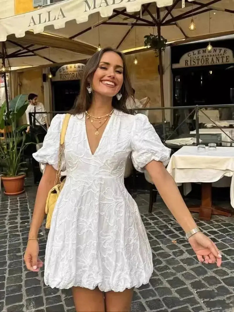 Women Embroidered Puff Sleeve Dress | Zaira