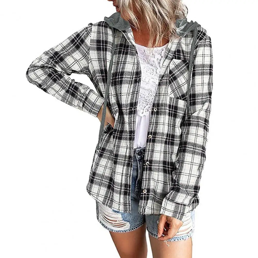 Woman Lightweight Plaid Hooded Shirt | Kalista