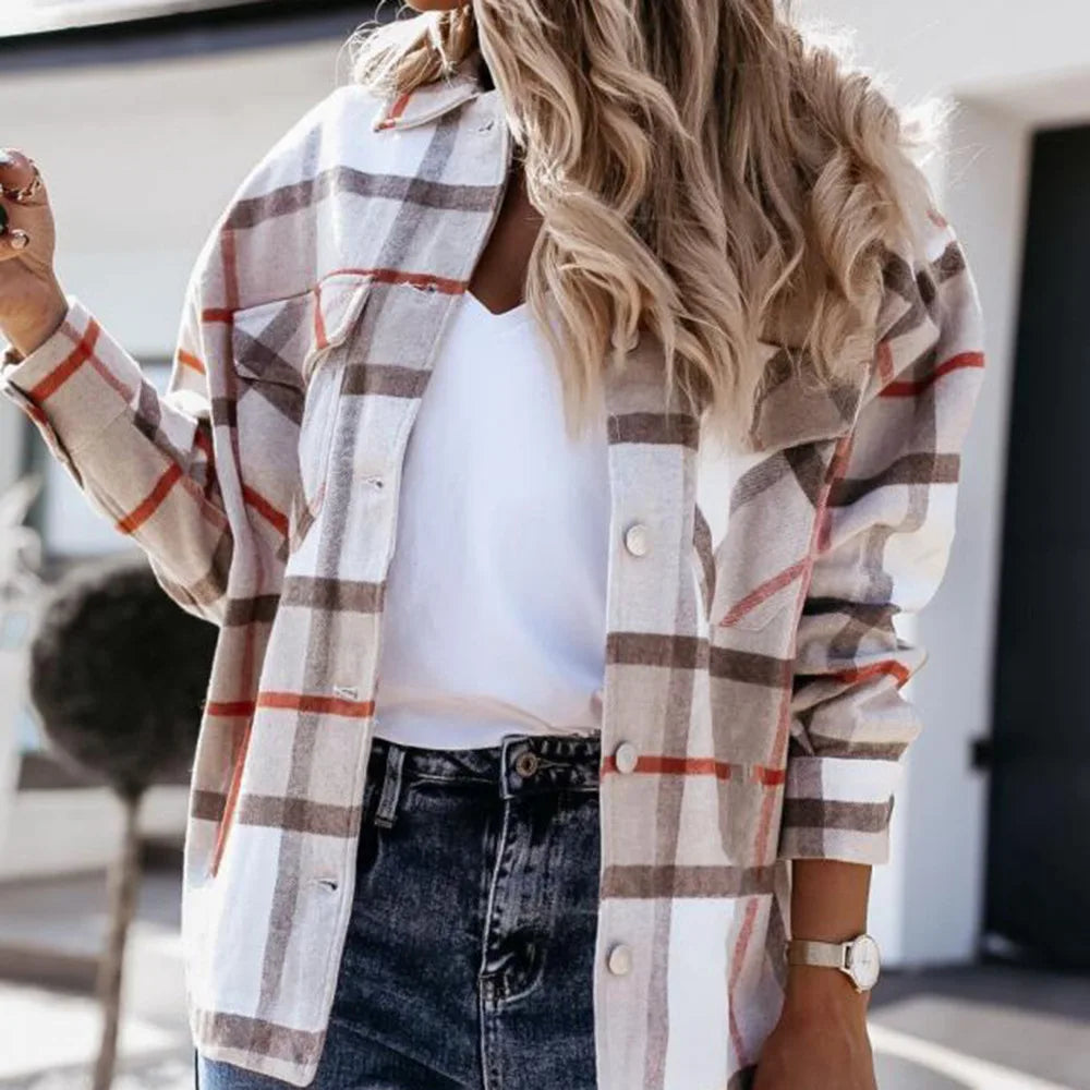 Women Casual Checkered Button Shirt Jacket | Inessa