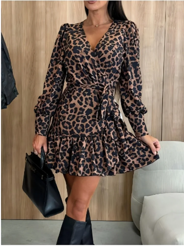 Women Leopard Wrap Mini Dress | Querida