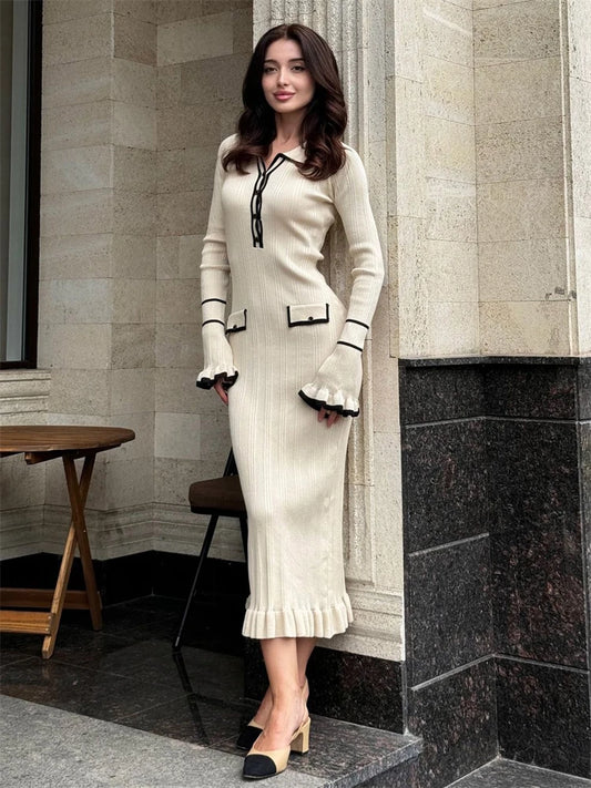 Women Elegant Knit Button Dress | Ellamae