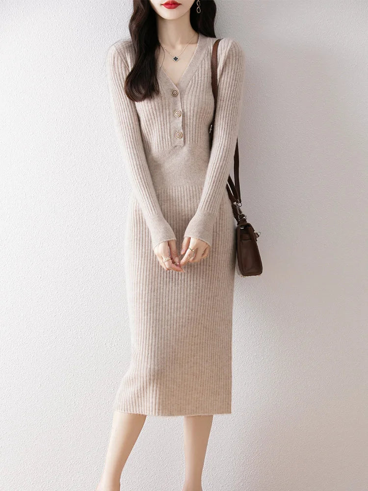Women Ribbed Knit Midi Dress | Rosalba