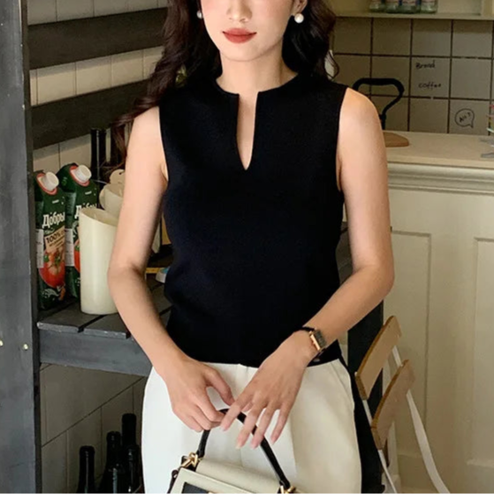 Women Sleeveless Split Neck Top | Madge