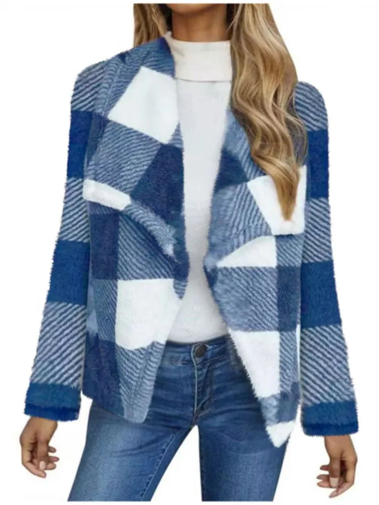 Women Checkered Soft Knit Open Cardigan | Enara