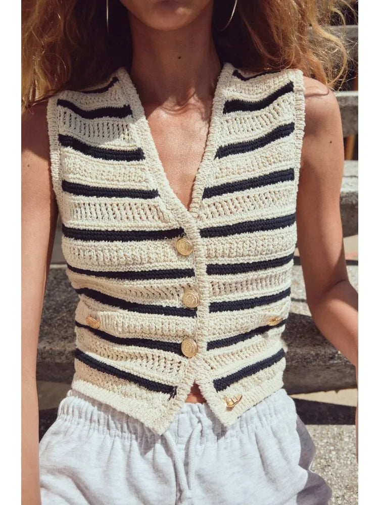 Women Striped Crochet Vest | Adriana