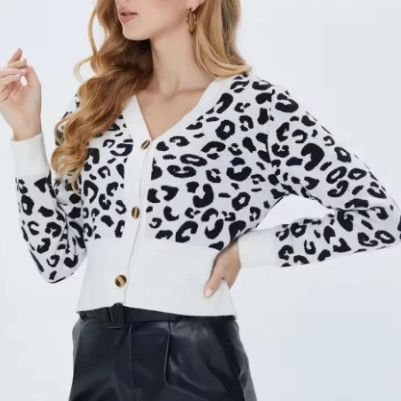 Women Leopard Print Cropped Cardigan | Lianne