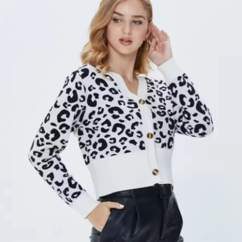 Women Leopard Print Cropped Cardigan | Lianne