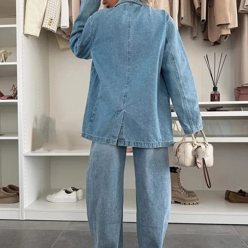 WomenTailored Denim Button Blazer | Jaelle