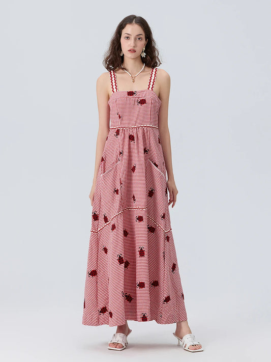 Women Gingham Floral Summer Dress | Araminta