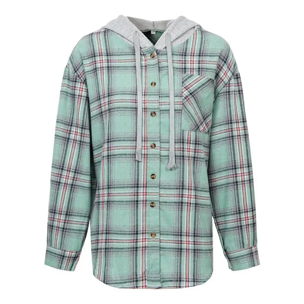 Woman Lightweight Plaid Hooded Shirt | Kalista