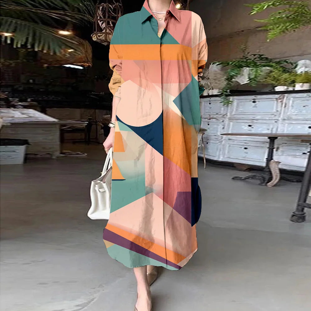 Women Abstract Print Shirt Dress | Aaliyah