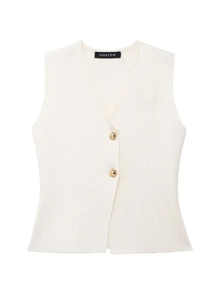 Women Minimalist Buttoned Knit Vest Top| Elise