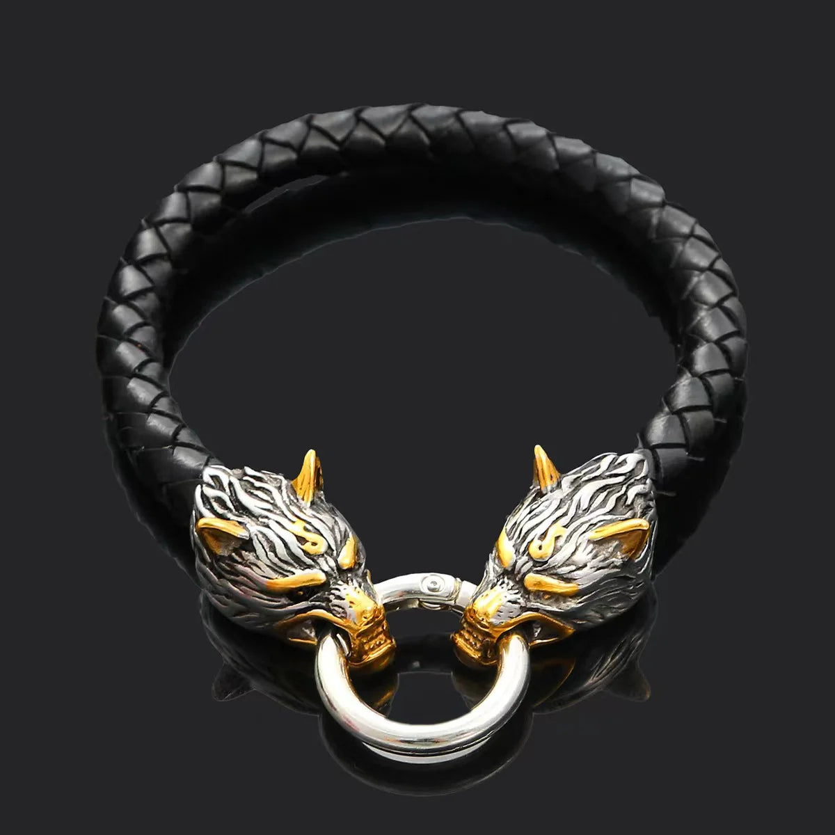 Men's Leather Bracelet Black Vintage | Odin-5