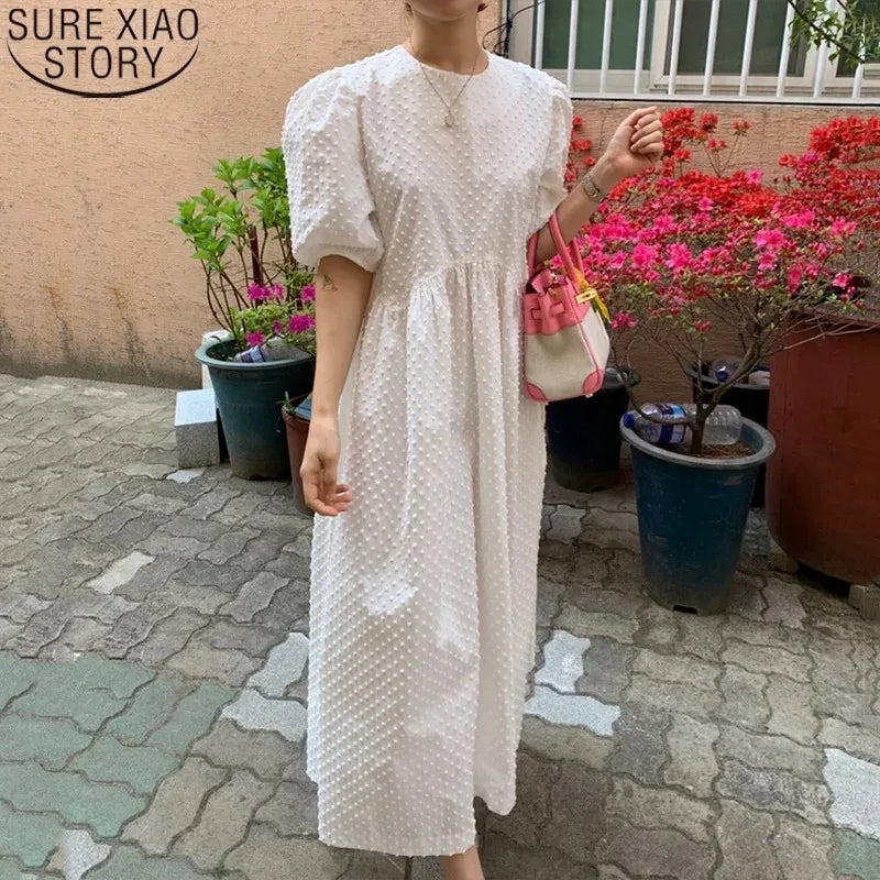 Women Elegant Puff Sleeve Midi Dress | Eliana