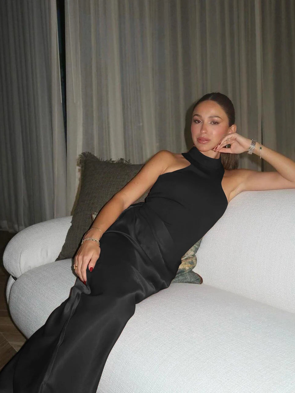 Women High-Neck Drape Maxi Dress | Liana