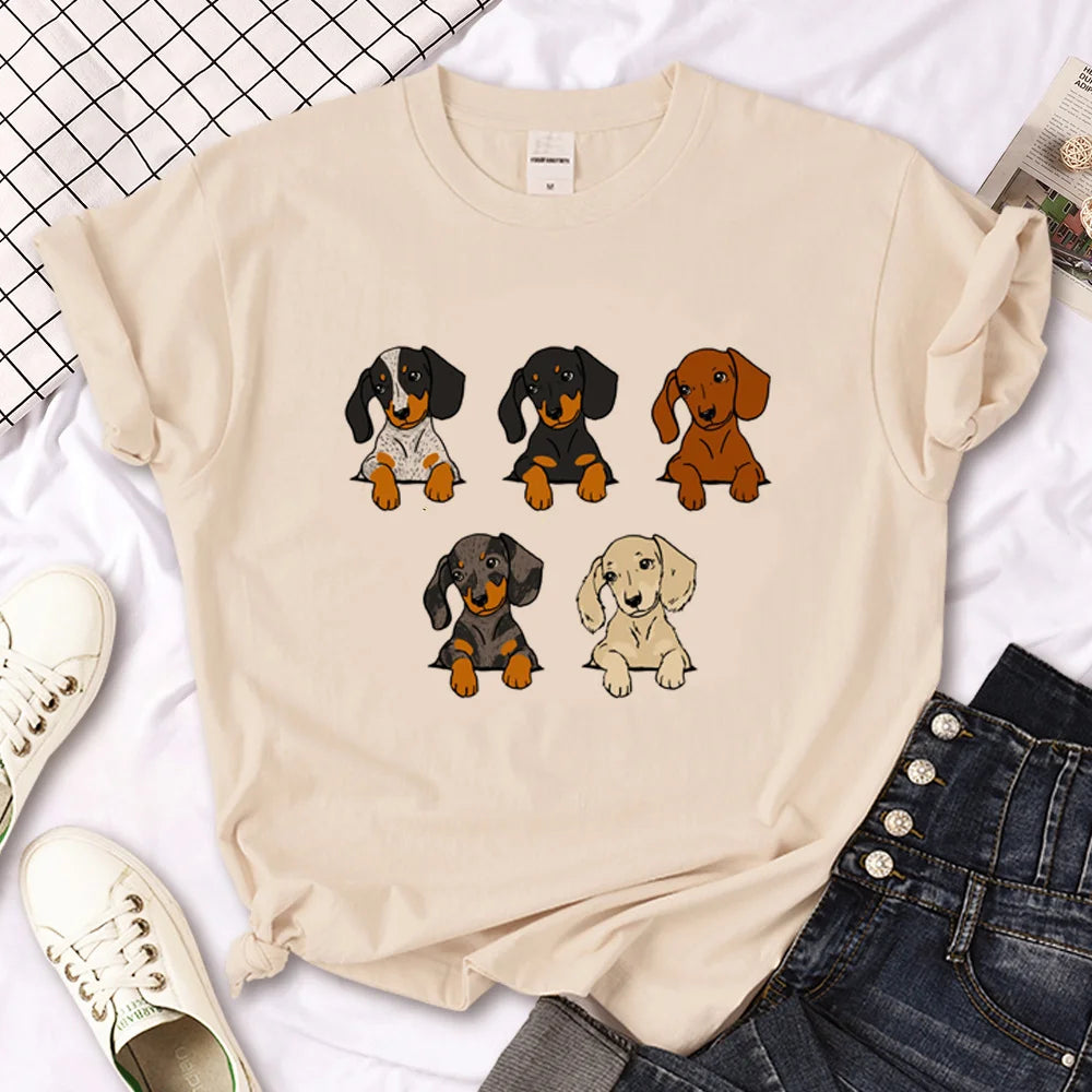 Variant image for Women T-Shirt White Cotton | Dachshund Graphic Tees-4