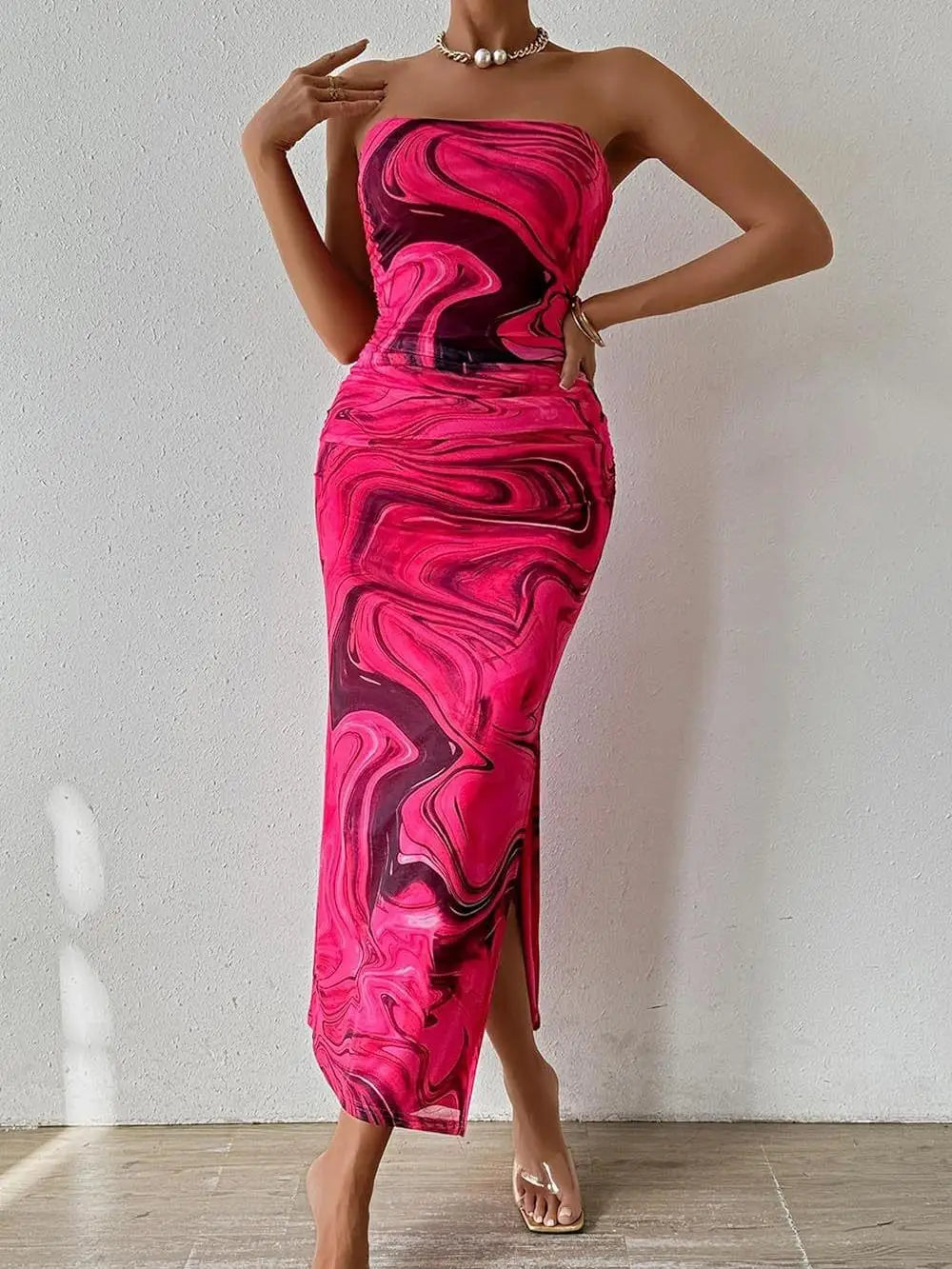 Women Strapless Floral Bodycon Maxi Dress | Celine