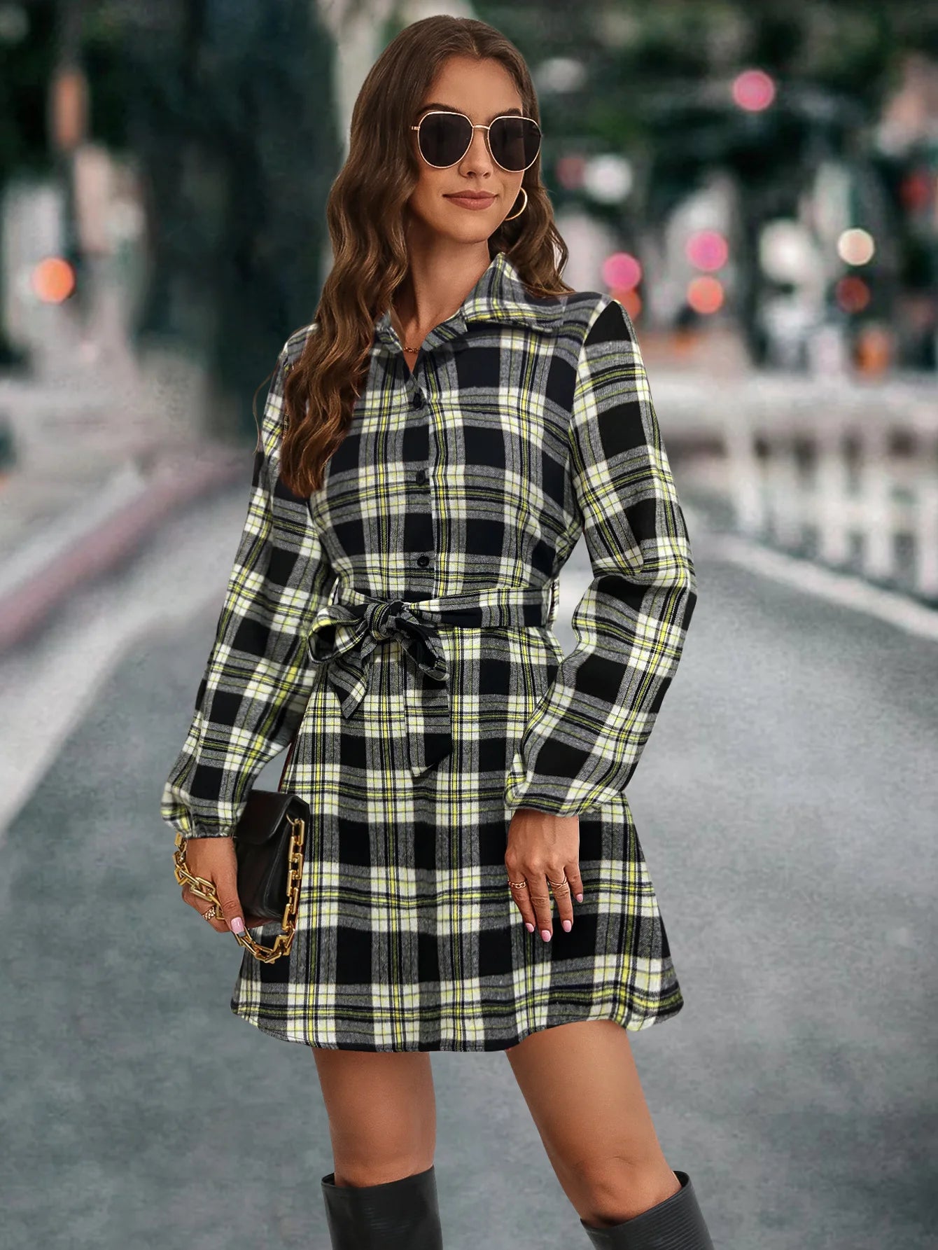Women Plaid Shirt Dress | Heart