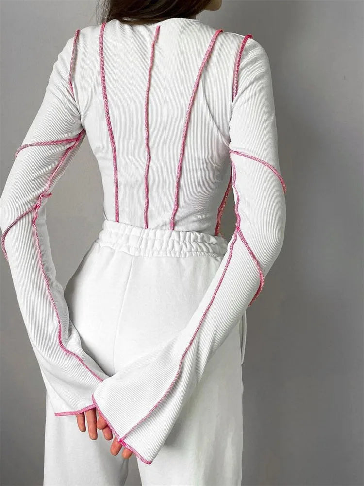 Women Striped Contrast Stitching Top | Rosalba