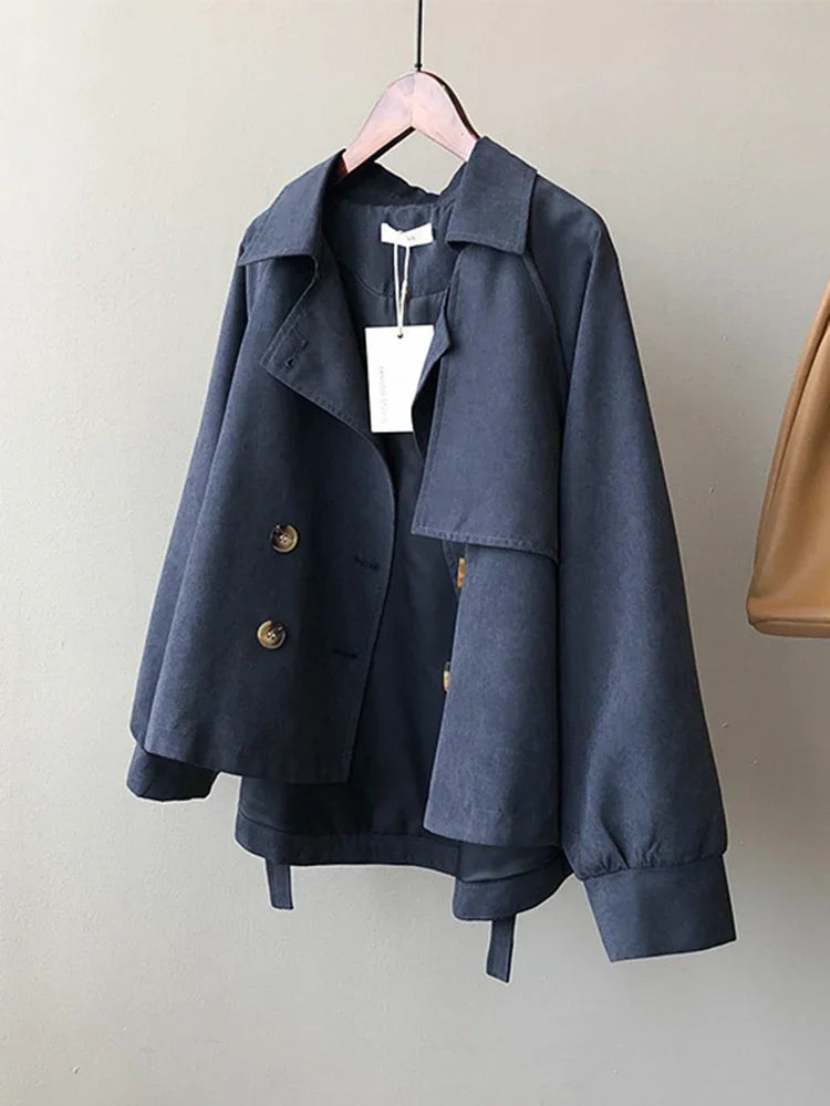 Women Cropped Double-Breasted Trench Coat | Czarina
