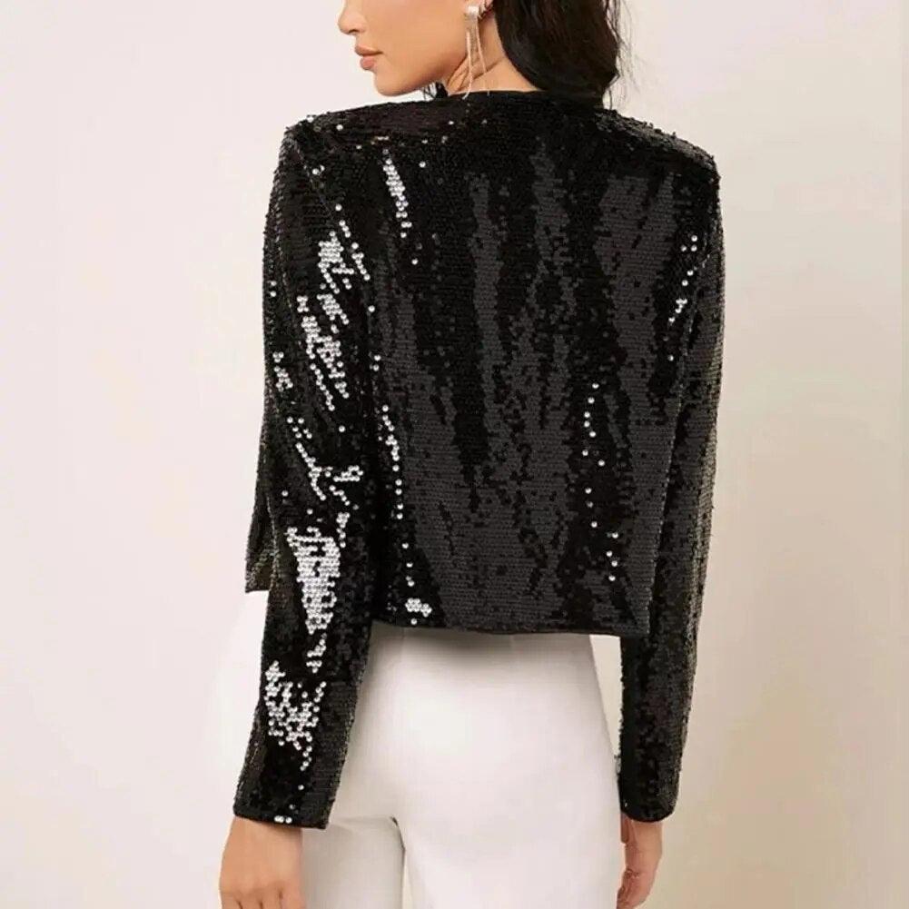 Women Sequin Open Front Jacket | Aveline