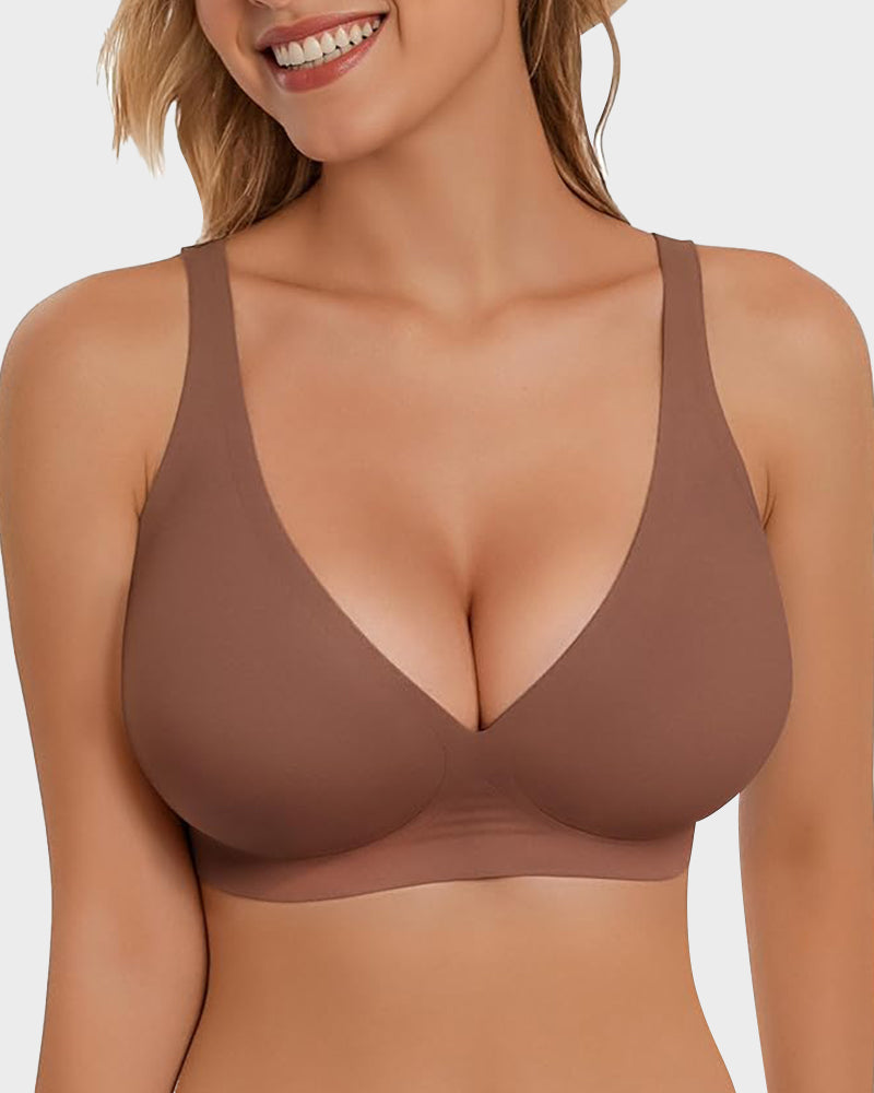 Seamless Deep V Wireless Push-Up Bra with Breathable Fabric