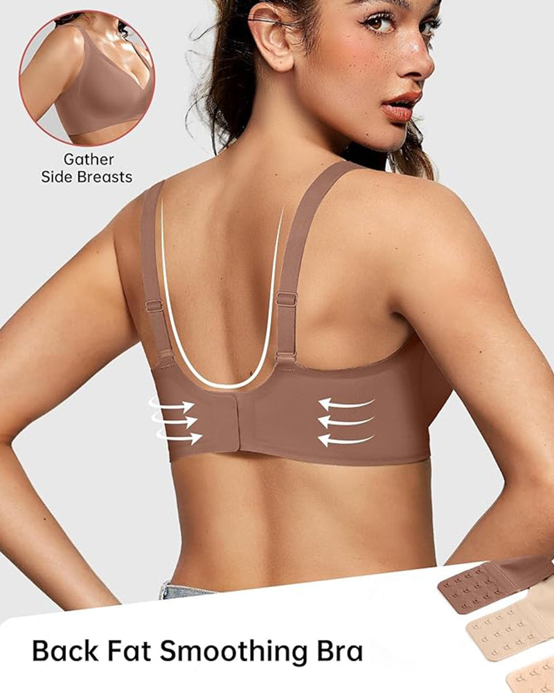 Seamless Deep V Wireless Push-Up Bra with Breathable Fabric