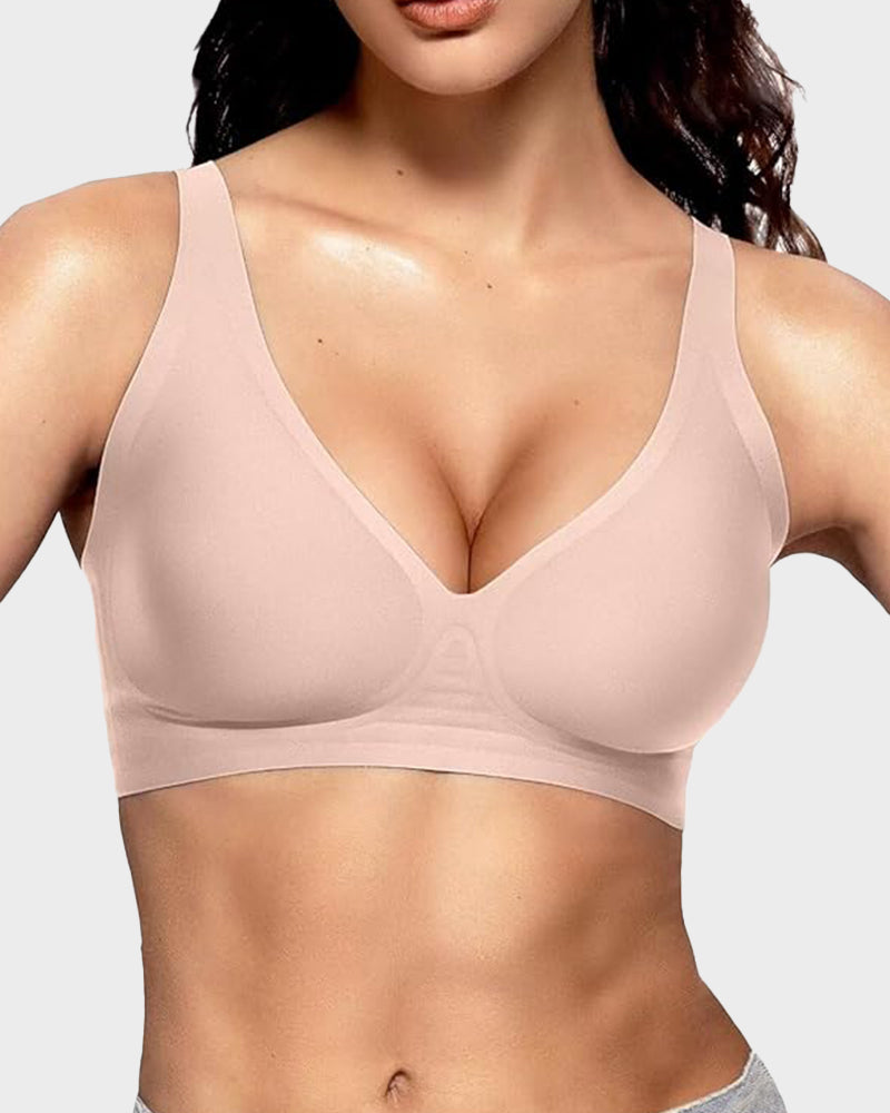Seamless Deep V Wireless Push-Up Bra with Breathable Fabric