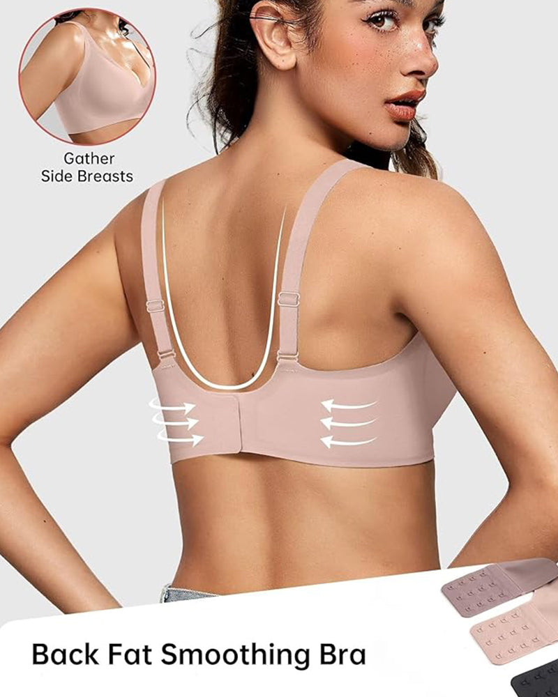 Seamless Deep V Wireless Push-Up Bra with Breathable Fabric