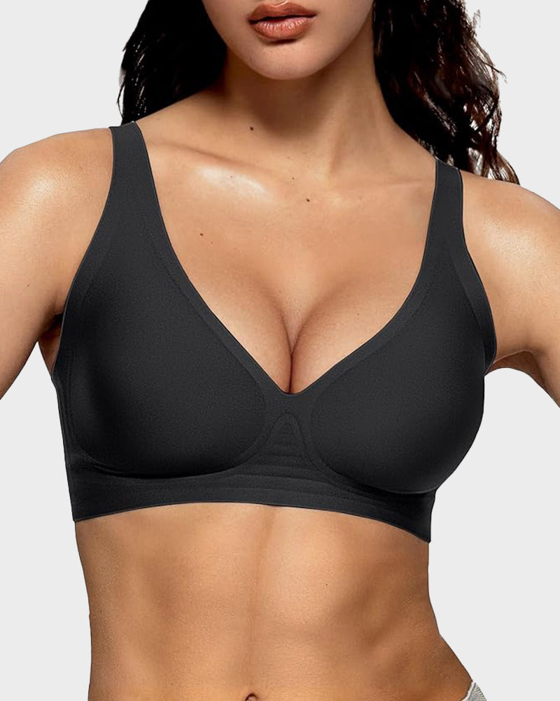 Seamless Deep V Wireless Push-Up Bra with Breathable Fabric