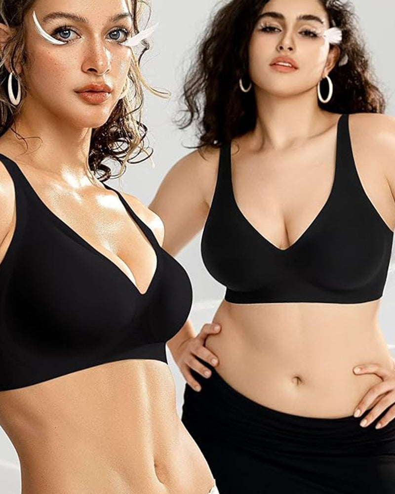 Seamless Deep V Wireless Push-Up Bra with Breathable Fabric