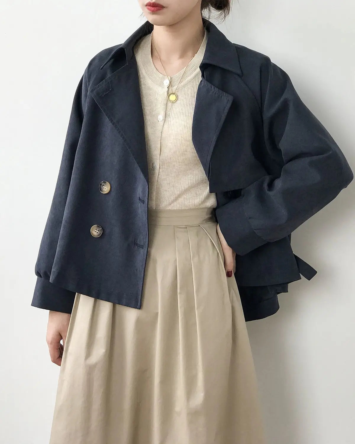 Women Cropped Double-Breasted Trench Coat | Czarina