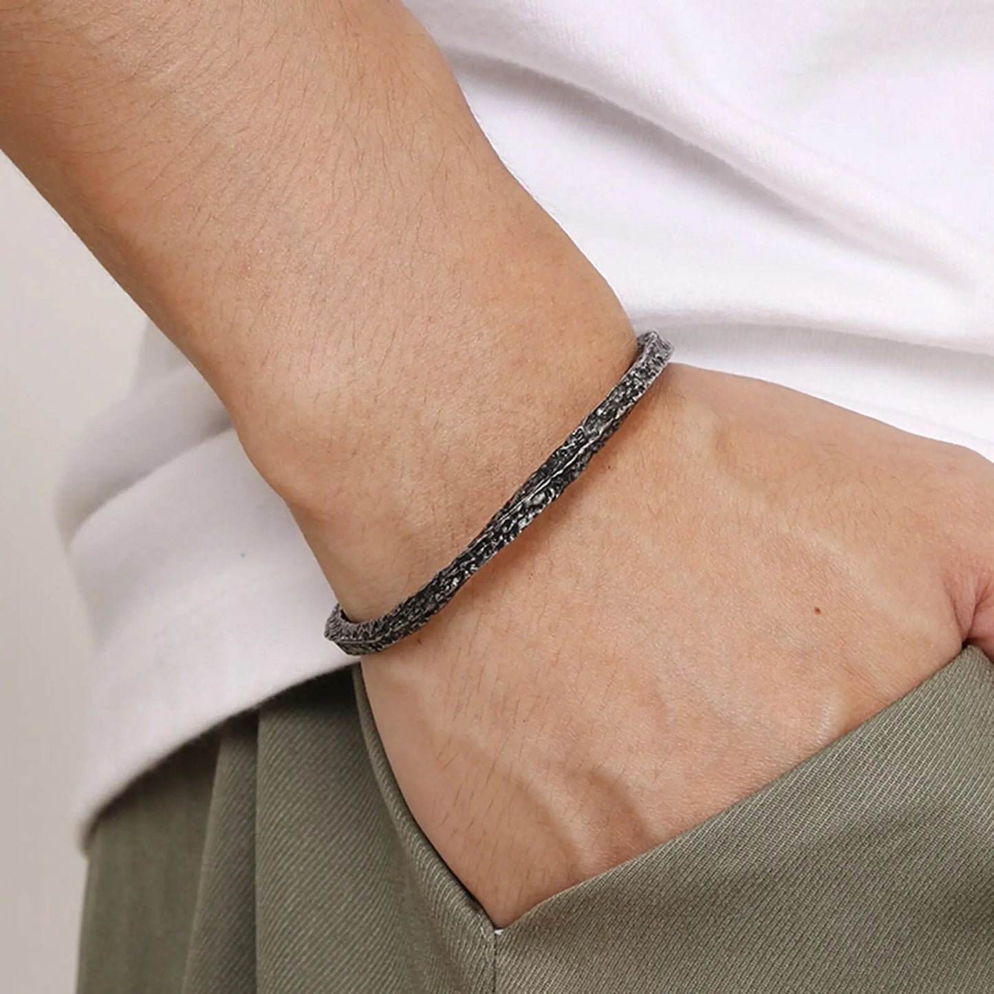 Men's Cuff Bracelet Silver Metal | Vintage Charm-3