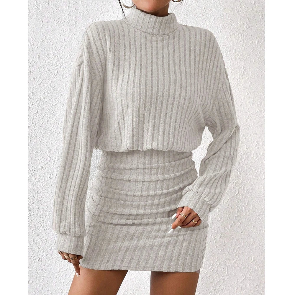Women Ribbed Knit Turtleneck Sweater Dress | Isolde