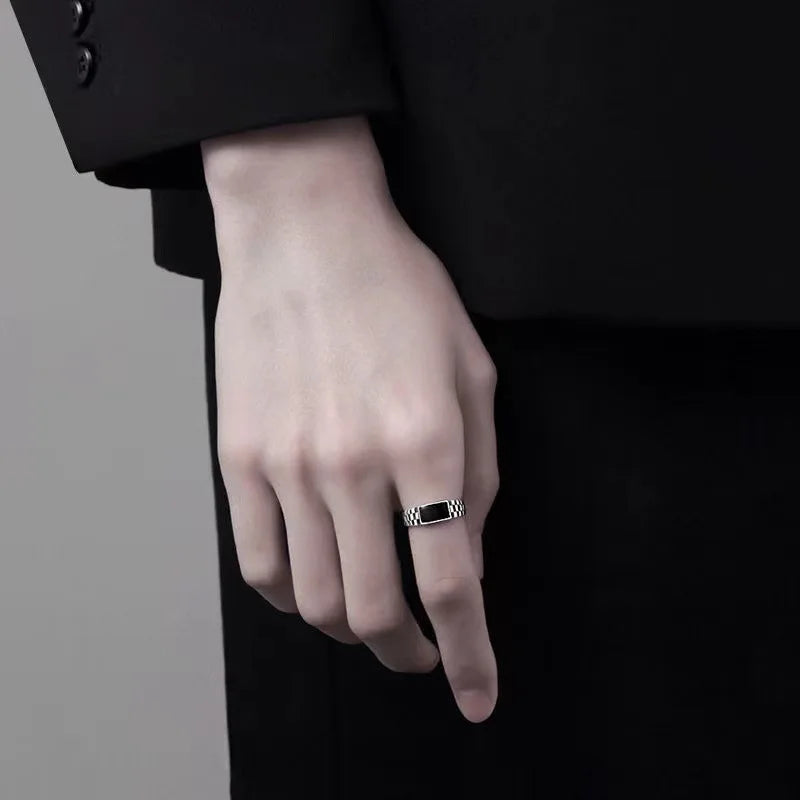 Men Rectangular Stone Textured Ring | Darion