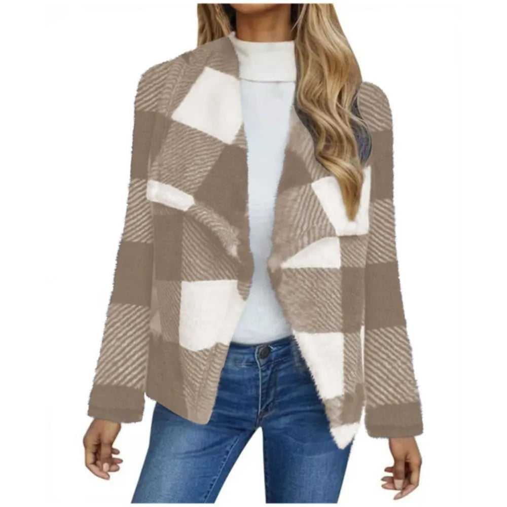 Women Checkered Soft Knit Open Cardigan | Enara