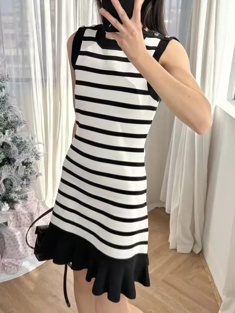 Women Striped Knit Trumpet Dress | Editha
