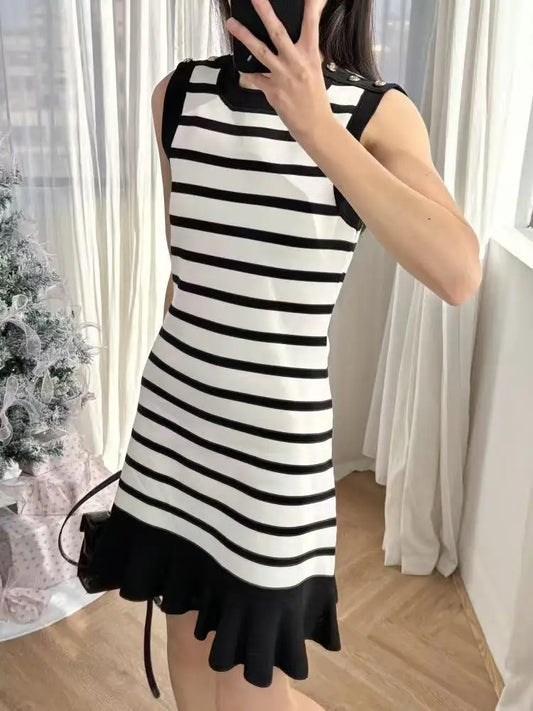 Women Striped Knit Trumpet Dress | Editha