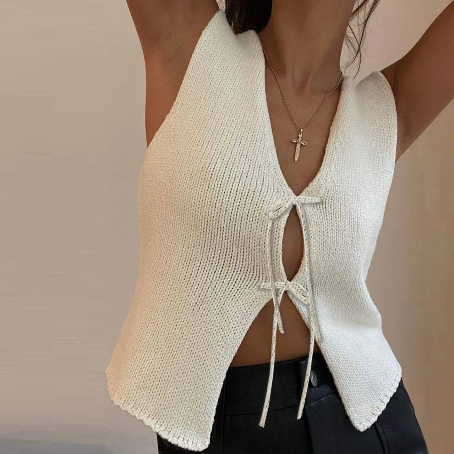 Women Open Tie Knit Vest Top | Clarinda