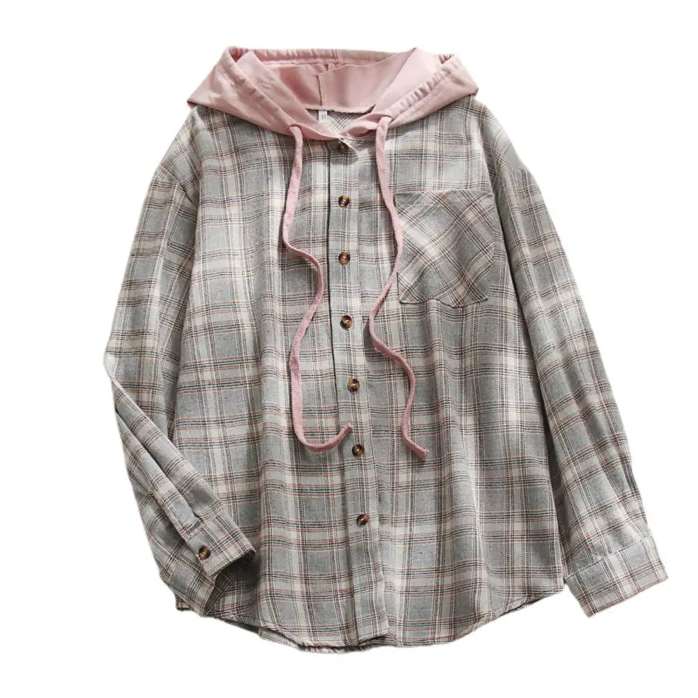 Woman Lightweight Plaid Hooded Shirt | Kalista
