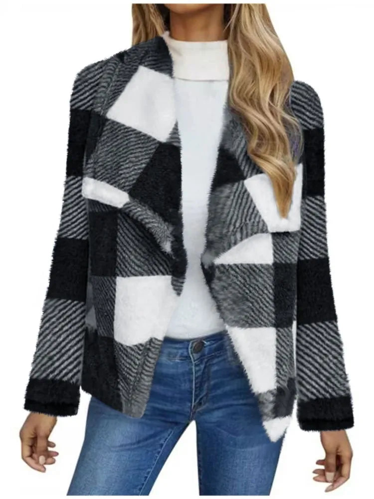 Women Checkered Soft Knit Open Cardigan | Enara