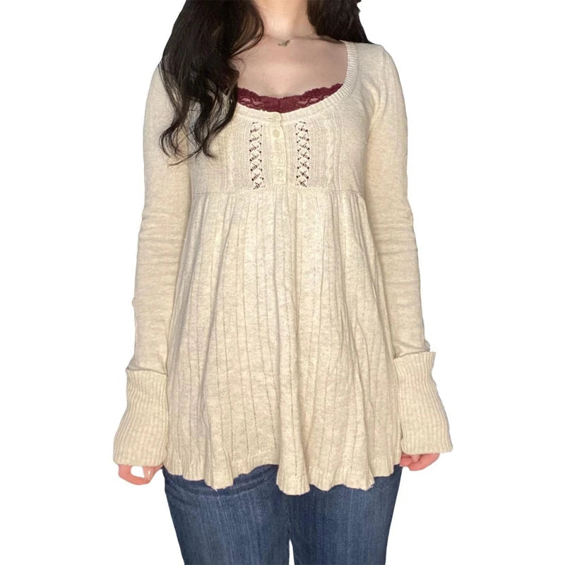 Women Vintage Lace Knit Top | Shaira