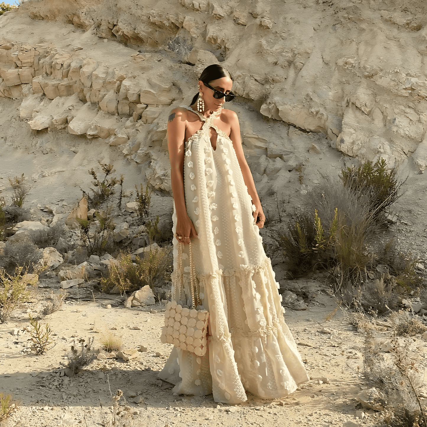 Women Flowy Halter Dress with Floral Detailing | Karina