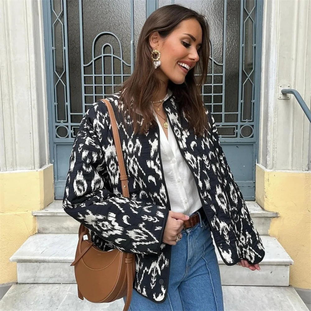 Women Quilted Jacket Printed Short Coat | Elegance-5