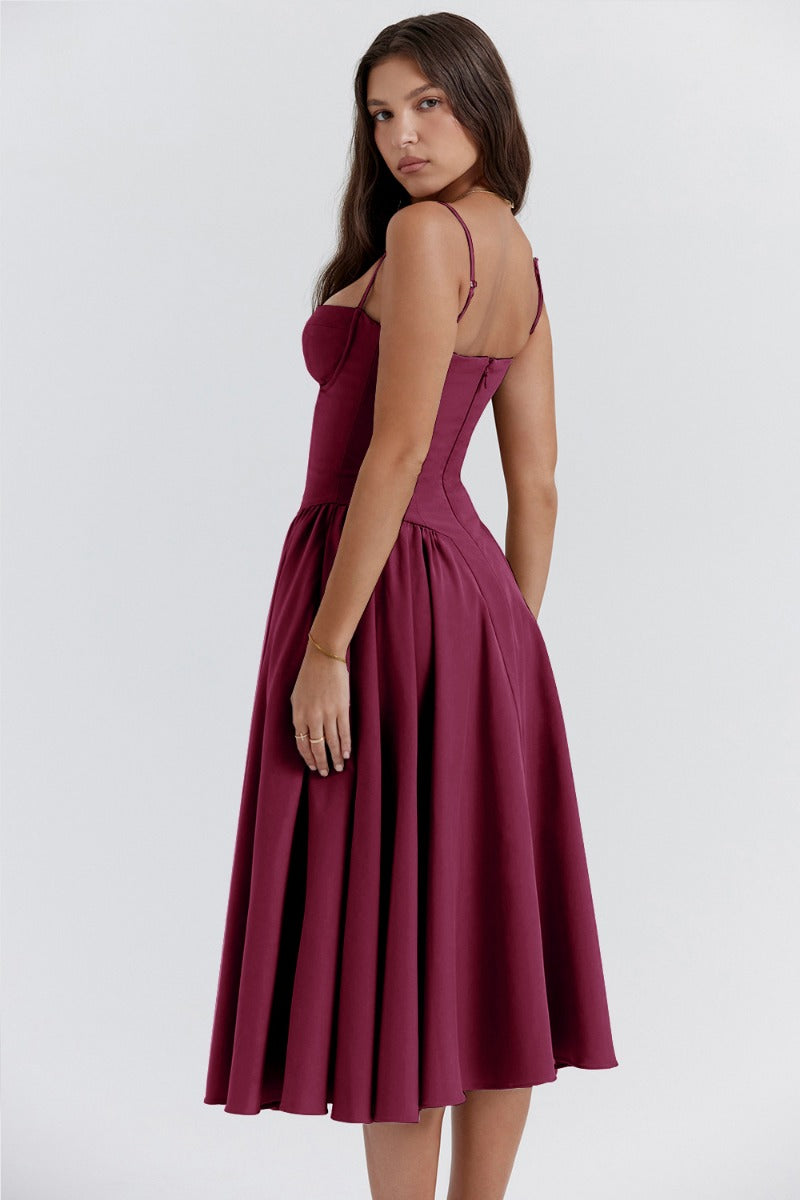 Women Chic Sleeveless Midi Sun Dress With Corset Fit | Tulum